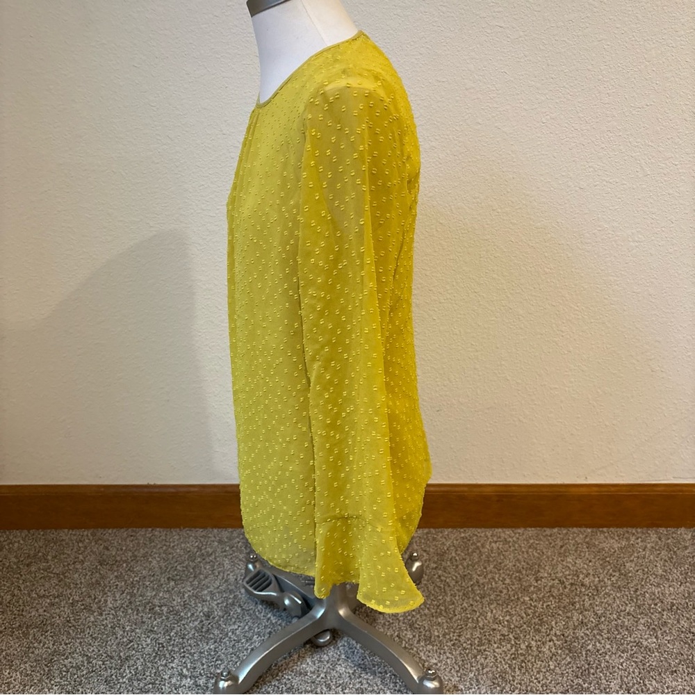 Banana Republic Sheer Swiss Dot Blouse Bright Mustard Yellow Women’s Small - Picture 5 of 12